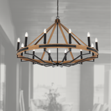 Darien Wood/Metal Round Chandelier Lantern Pendant Light