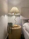 Kalmar Table Lamp Swirl Base Brass/Natural and Wavy pleat Shade
