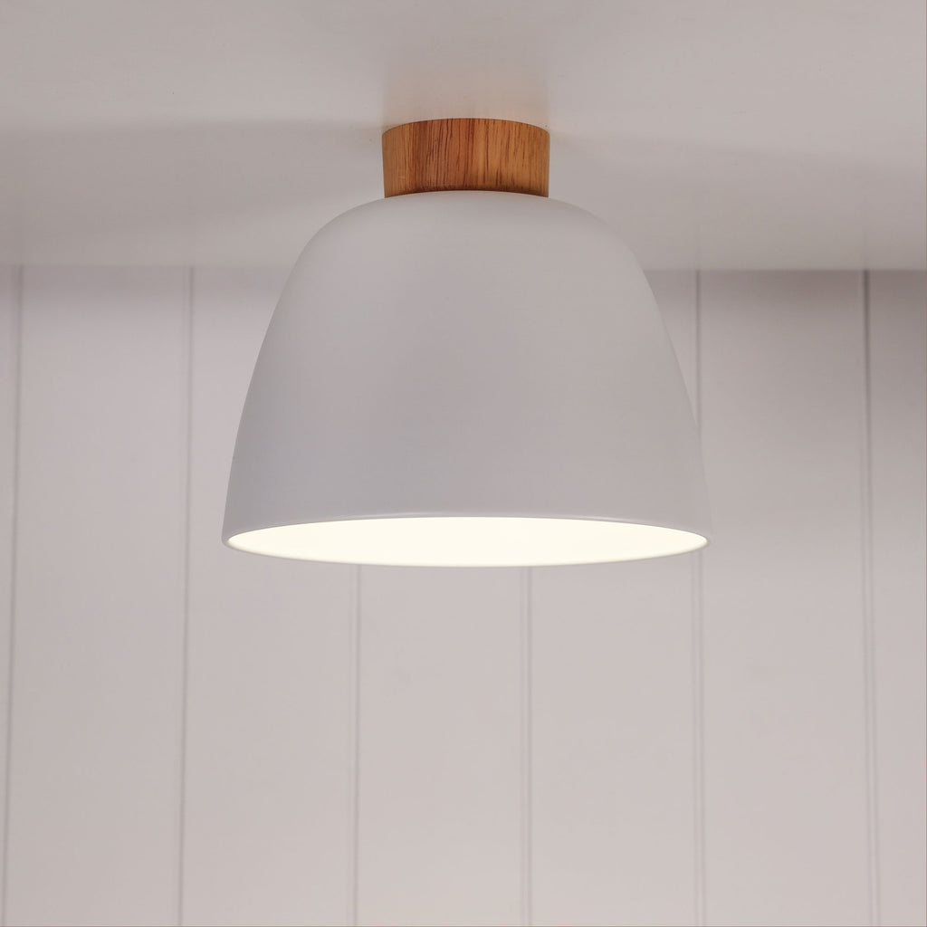 Tommy DIY Metal Dome Shade Batten Fix with Oak Timber – Roundabout Lighting