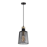 Ashley 1 Light Metal Wire Cage Pendant Light Black with Antique Brass Highlight