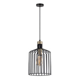 Ashley 1 Light Metal Wire Cage Pendant Light Black with Antique Brass Highlight