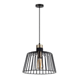 Ashley 1 Light Metal Wire Cage Pendant Light Black with Antique Brass Highlight