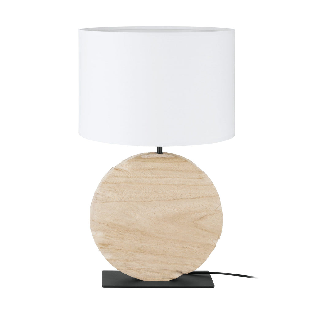 Contessore Wood Base Table Lamp with White Fabric Drum Shade ...