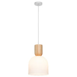 Mackenzie 1lt Ribbed Opal Glass Cord Pendant Light Oak