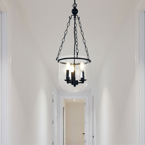 Weston 3 Light Glass Floating Lantern Chain Pendant Light Black