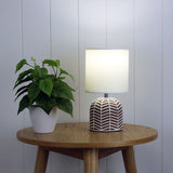 Mandy Ceramic Chevron Table Lamp with Fabric Drum Shade